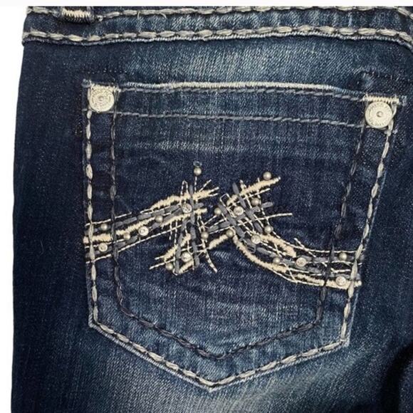 MISS ME Boyfriend Capri Jeans Blingy Dark Wash Thick Stitch Size 27 New with Tag - Picture 7 of 12